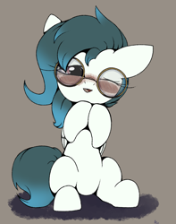 Size: 2068x2626 | Tagged: safe, artist:luxsimx, oc, oc only, oc:ethereal pelagia, pegasus, pony, female, filly, glasses, high res, one eye closed, open mouth, simple background, sitting, smiling, solo, wink
