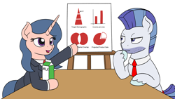 Size: 1920x1080 | Tagged: safe, artist:mkogwheel, oc, oc only, oc:calcium chill, oc:cans churner, earth pony, pony, unicorn, business deal, business suit, businessmare, clothes, duo, female, hoof on chin, male, mare, milk, milk carton, necktie, open mouth, raised hoof, raised leg, simple background, stallion, stubble, suit, white background