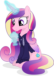 Size: 4165x5841 | Tagged: safe, artist:inaactive, princess cadance, alicorn, pony, g4, absurd resolution, clothes, concave belly, female, glowing horn, hoodie, horn, magic, magic aura, milkshake, simple background, slender, solo, thin, transparent background, vector