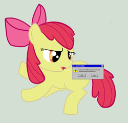 Size: 500x480 | Tagged: safe, artist:kenchancake, apple bloom, earth pony, pony, g4, bow, error, error message, female, filly, gray background, hair bow, parody, simple background, solo, unamused
