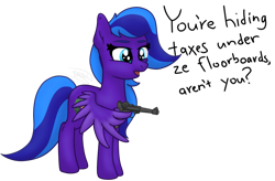 Size: 1933x1270 | Tagged: safe, artist:soctavia, oc, oc only, oc:flugel, pegasus, pony, dialogue, german, gun, inglourious basterds, luger, luger p08, simple background, solo, taxes, transparent background, wing hold