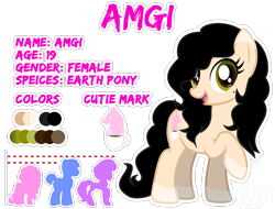 Size: 1900x1445 | Tagged: safe, artist:amgiwolf, oc, oc only, oc:amgi, earth pony, pony, colored hooves, earth pony oc, eyelashes, female, mare, open mouth, raised hoof, reference sheet, simple background, smiling, transparent background