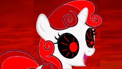 Size: 960x540 | Tagged: safe, artist:angrymetal, sweetie belle, pony, unicorn, g4, .exe, 1000 hours in ms paint, female, filly, red eyes, smiling