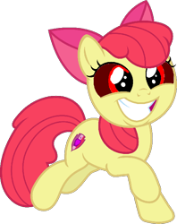 Size: 552x698 | Tagged: safe, artist:angrymetal, apple bloom, earth pony, pony, g4, .exe, 1000 hours in ms paint, bow, cutie mark, female, filly, hair bow, red eyes, running, smiling, the cmc's cutie marks