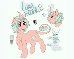 Size: 1080x864 | Tagged: artist needed, safe, oc, oc:luna doodle, pony, unicorn, freckles, leonine tail, open mouth, reference sheet, smiling