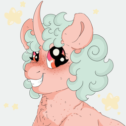 Size: 2560x2560 | Tagged: artist needed, safe, oc, oc only, oc:luna doodle, pony, unicorn, blushing, bust, freckles, grin, high res, looking at you, smiling, solo