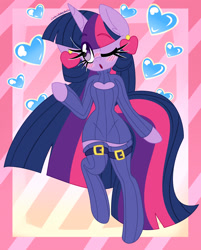Size: 1630x2030 | Tagged: safe, artist:ladylullabystar, twilight sparkle, semi-anthro, g4, arm hooves, clothes, ear piercing, earring, jewelry, keyhole turtleneck, piercing, socks, solo, sweater, thigh highs, turtleneck, zettai ryouiki