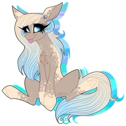 Size: 1004x1008 | Tagged: safe, alternate version, artist:moshi.poni, oc, oc only, pony, :p, chest fluff, colored, ear piercing, eyelashes, female, mare, piercing, sitting, solo, tongue out, underhoof