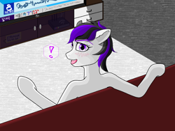 Size: 1440x1080 | Tagged: safe, artist:littleiceage, oc, oc only, pony, blushing, happy, looking at you, ms paint, purple eyes, solo, television, watching tv