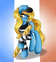 Size: 1800x2000 | Tagged: safe, artist:thetarkaana, oc, oc only, oc:madame banane, earth pony, pony, g4, baguette, bread, bronydays, female, food, france, looking at you, mare, solo