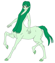 Size: 754x866 | Tagged: safe, alternate version, artist:cdproductions66, artist:nypd, wallflower blush, centaur, monster girl, equestria girls, g4, base used, blank flank, brown eyes, centaurified, cleavage, female, freckles, godiva hair, green hair, hooves, human head, nudity, raised hooves, simple background, solo, strategically covered, transparent background
