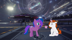 Size: 16000x9000 | Tagged: safe, artist:eminent entropy, derpibooru exclusive, oc, oc only, oc:stellar trace, oc:winter, pony, unicorn, absurd file size, cobra mk 3, cutie mark, elite dangerous, glowing horn, horn, levitation, magic, neutron star, ponies in space, ponies in video games, pulsar, science fiction, space station, spaceship, telekinesis, vector
