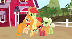 Size: 1024x565 | Tagged: safe, artist:velveagicsentryyt, apple bloom, applejack, big macintosh, bright mac, granny smith, pear butter, earth pony, pony, g4, 5-year-old, apple family, baby, baby apple bloom, base used, colt big macintosh, deviantart watermark, male, obtrusive watermark, watermark, younger