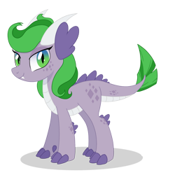 Size: 1024x1024 | Tagged: safe, artist:thebunnylover92, oc, oc only, oc:emerald aura, dracony, hybrid, belly scales, ear fins, fangs, female, horns, interspecies offspring, looking at you, offspring, pale belly, parent:rarity, parent:spike, parents:sparity, scales, simple background, slit pupils, solo, transparent background