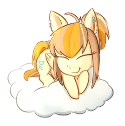 Size: 1576x1580 | Tagged: safe, artist:foxhatart, oc, oc only, oc:autumn topaz, pegasus, pony, chibi, cloud, ear piercing, earring, female, jewelry, mare, piercing, simple background, solo, transparent background