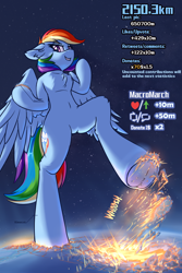 Size: 1200x1800 | Tagged: safe, artist:ravistdash, rainbow dash, pegasus, pony, semi-anthro, g4, arm hooves, bipedal, city, destruction, earth, fetish, giant rainbow dash, growth drive, impact, incentive drive, island, lava, macro, mount everest, ocean, smiling, smirk, solo, some mares just want to watch the world burn, text, underhoof, wings