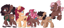 Size: 2863x1269 | Tagged: safe, artist:cinnamontee, oc, oc only, oc:cinnamon sticks, oc:ginger bread, oc:heather, oc:jamie dodger, oc:peppermint patty, earth pony, pegasus, pony, female, male, mare, simple background, stallion, transparent background