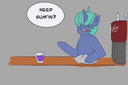 Size: 1772x1181 | Tagged: safe, oc, oc:soda frizz, pony, unicorn, ask, ask soda frizz, bar, drink, male, soda, tending a bar