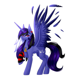 Size: 3000x3000 | Tagged: safe, artist:greenmaneheart, oc, oc only, oc:dark moon silver, alicorn, pony, feather, female, high res, mare, simple background, solo, transparent background