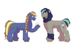 Size: 1280x732 | Tagged: safe, artist:itstechtock, oc, oc:diamond, oc:juniper berry, earth pony, pony, female, flower, male, mare, offspring, parent:applejack, parent:oc:ash bark, parents:canon x oc, simple background, stallion, transparent background