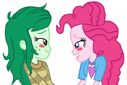 Size: 814x547 | Tagged: safe, edit, editor:ktd1993, pinkie pie, wallflower blush, equestria girls, g4, blushing, female, lesbian, pinkieflower, shipping, simple background, transparent background