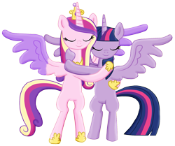 Size: 1497x1253 | Tagged: safe, artist:majkashinoda626, princess cadance, twilight sparkle, alicorn, pony, g4, duo, female, horn, hug, lesbian, mare, ship:twidance, shipping, simple background, sisters-in-law, spread wings, transparent background, twilight sparkle (alicorn), wings