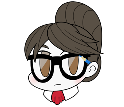 Size: 740x640 | Tagged: safe, artist:batipin, part of a set, raven, equestria girls, avatar, blushing, glasses, hair bun, head only, icon, necktie, pencil, ravenbetes, secretary, simple background, solo, transparent background