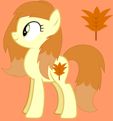 Size: 1649x1758 | Tagged: safe, artist:diamondbellefan25, oc, oc:autumn leaves, earth pony, pony, cutie mark, earth pony oc, female, leaves, mare, orange background, simple background, smiling, solo