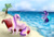 Size: 1500x1024 | Tagged: safe, artist:shizyaa, princess cadance, twilight sparkle, alicorn, pony, unicorn, g4, beach, chair, duo, inner tube, palm tree, sisters-in-law, sunglasses, tree, unicorn twilight, water