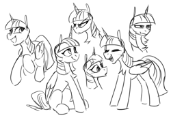 Size: 1182x819 | Tagged: safe, artist:anticular, twilight sparkle, alicorn, pony, g4, black and white, female, grayscale, mare, monochrome, simple background, sketch, sketch dump, solo, twilight sparkle (alicorn), white background