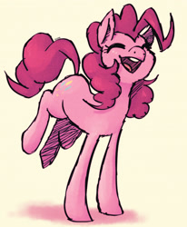 Size: 2048x2488 | Tagged: safe, artist:thebreeoche, pinkie pie, earth pony, pony, g4, cute, diapinkes, eyes closed, female, happy, high res, legs in air, mare, open mouth, simple background, smiling, solo, three quarter view