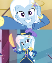 Size: 1808x2168 | Tagged: safe, screencap, trixie, do it for the ponygram!, equestria girls, g4, my little pony equestria girls: better together, street magic with trixie, collage, comparison