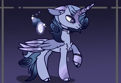 Size: 2387x1633 | Tagged: safe, artist:caramelbolt24, oc, oc only, oc:ocean glow, alicorn, pony, abstract background, alicorn oc, chest fluff, choker, cloven hooves, ear fluff, horn, jewelry, magical lesbian spawn, necklace, offspring, parent:rainbow dash, parent:rarity, parents:raridash, signature, solo, wings