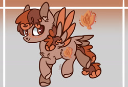 Size: 2388x1637 | Tagged: safe, artist:caramelbolt24, oc, oc only, oc:autumn spice, oc:autumn spice latte, pegasus, pony, abstract background, chest fluff, colored hooves, ear fluff, magical lesbian spawn, offspring, parent:applejack, parent:pinkie pie, parents:applepie, pegasus oc, signature, smiling, solo, two toned wings, wings