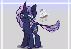 Size: 2388x1642 | Tagged: safe, artist:caramelbolt24, oc, oc only, oc:starry frosting, classical unicorn, pony, unicorn, abstract background, cloven hooves, constellation, ear fluff, freckles, glasses, horn, leonine tail, magical lesbian spawn, offspring, parent:pinkie pie, parent:twilight sparkle, parents:twinkie, signature, solo, unshorn fetlocks
