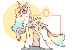 Size: 1920x1342 | Tagged: safe, artist:caramelbolt24, princess celestia, alicorn, pony, g4, alternate design, cloven hooves, ear fluff, female, headcanon in the description, hoof fluff, horn, leonine tail, mare, raised hoof, signature, simple background, solo, story included, transparent background, wings