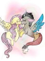 Size: 899x1200 | Tagged: safe, artist:cocolove2176, discord, fluttershy, draconequus, pegasus, pony, g4, eyes closed, female, kissing, male, mare, ship:discoshy, shipping, story included, straight, wings