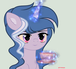 Size: 1280x1165 | Tagged: safe, artist:lominicinfinity, oc, oc only, oc:evening harmony, pony, unicorn, cup, female, magic, mare, simple background, solo, teacup