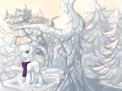 Size: 2000x1500 | Tagged: safe, artist:vezar56, double diamond, earth pony, pony, g4, clothes, forest, male, scarf, solo, stallion, winter