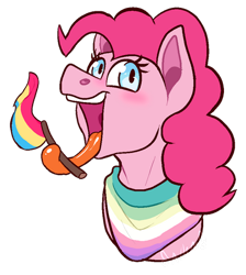 Size: 414x462 | Tagged: safe, artist:artwing74, pinkie pie, earth pony, pony, g4, bandana, cropped, gender headcanon, genderfaer pride flag, headcanon, lgbt headcanon, pansexual, pansexual pride flag, pride, pride flag, sexuality headcanon, simple background, solo, tongue hold, tongue out, transparent background