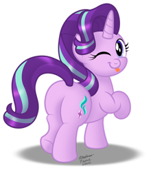 Size: 1280x1455 | Tagged: safe, artist:aleximusprime, starlight glimmer, pony, unicorn, g4, butt, cute, female, glimmer glutes, glimmerbetes, looking at you, looking back, looking back at you, mare, plot, simple background, solo, tongue out, transparent background