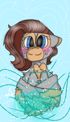 Size: 540x938 | Tagged: safe, artist:cocolove2176, oc, oc only, pegasus, pony, blue background, blushing, bust, eyelashes, female, freckles, mare, pegasus oc, simple background, solo, wings