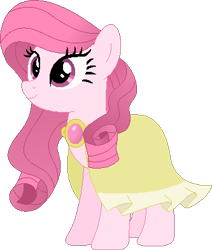 Size: 333x393 | Tagged: safe, artist:muhammad yunus, artist:selenaede, oc, oc only, oc:annisa trihapsari, earth pony, pony, g4, alternate hairstyle, base used, clothes, earth pony oc, female, mare, not rarity, pink body, pink hair, simple background, smiling, solo, transparent background