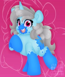 Size: 3395x4000 | Tagged: safe, artist:partypievt, oc, oc only, oc:roiling steam, pony, unicorn, eye clipping through hair, eyebrows, eyebrows visible through hair, eyestrain warning, female, looking at you, mare, markings, not bloo, open mouth, sketch, solo, zoom layer