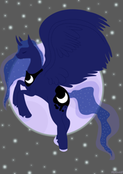 Size: 2480x3508 | Tagged: safe, artist:misskanabelle, princess luna, alicorn, pony, g4, female, full moon, high res, horn, mare, moon, night, outdoors, peytral, rearing, solo, stars, wings