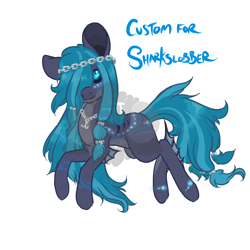 Size: 1000x1000 | Tagged: safe, artist:lavvythejackalope, oc, oc only, earth pony, pony, black sclera, chains, earth pony oc, hair over eyes, simple background, smiling, solo, white background