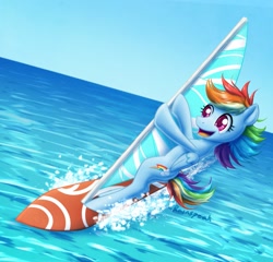 Size: 1251x1200 | Tagged: safe, artist:rainspeak, rainbow dash, pegasus, pony, g4, ocean, solo, water, windsurfing