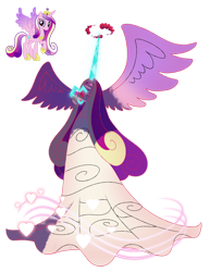 Size: 1280x1657 | Tagged: safe, artist:bearmation, princess cadance, alicorn, pony, g4, clothes, crossover, crystal, dress, dynamax, female, gigantamax, glowing eyes, glowing mane, harp, horn, long horn, macro, musical instrument, pokemon sword and shield, pokémon, simple background, solo, transparent background, wedding dress, winged unicorn, wings