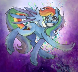 Size: 1168x1080 | Tagged: safe, artist:ancookies, rainbow dash, pegasus, pony, g4, abstract background, solo, traditional art