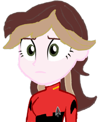 Size: 688x861 | Tagged: safe, artist:jrshinkansenhorse, oc, oc:captain becky ray shoichet, star trek: sunset shimmer, equestria girls, g4, captain, clothes, crossover, rebecca shoichet, star trek, starfleet, uniform